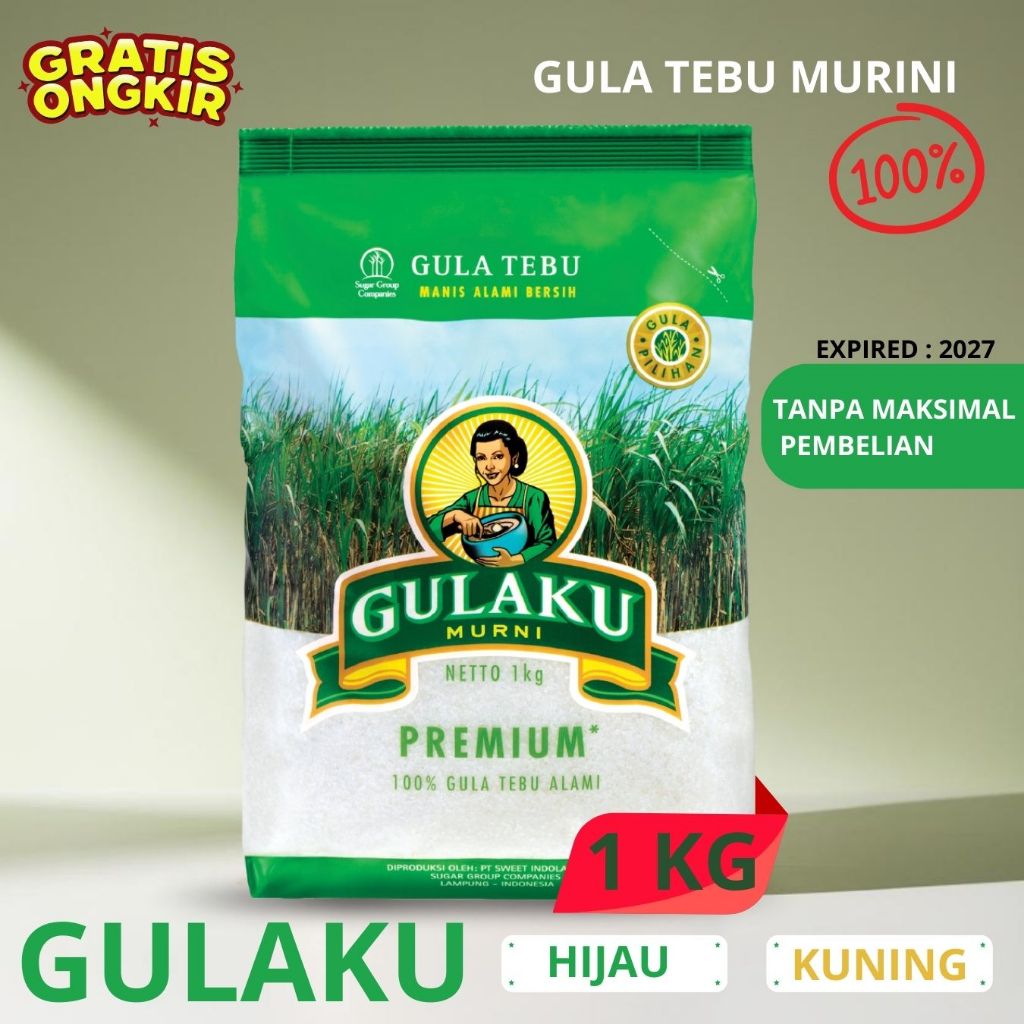 

Gula Gulaku 1kg / Gulaku Gula Pasir Kemasan Hijau Kuning / Gula Pasir Gulaku Premium 1 kg Asli