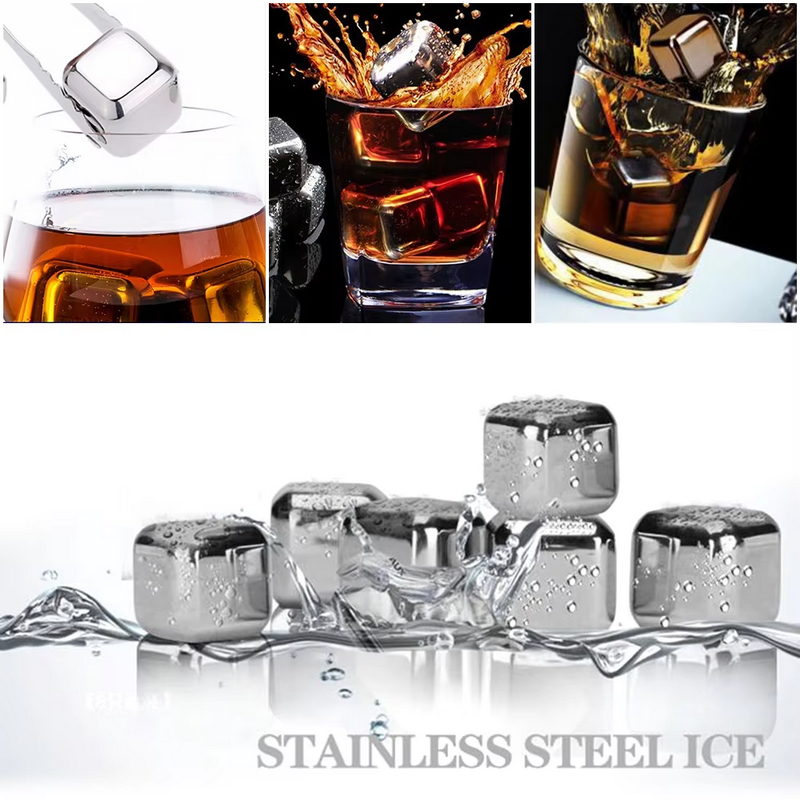 Es Batu Reusable 6 Pcs Stainless Ice Rocks Whisky Ice Stone Ice Cubes Metal Reusable