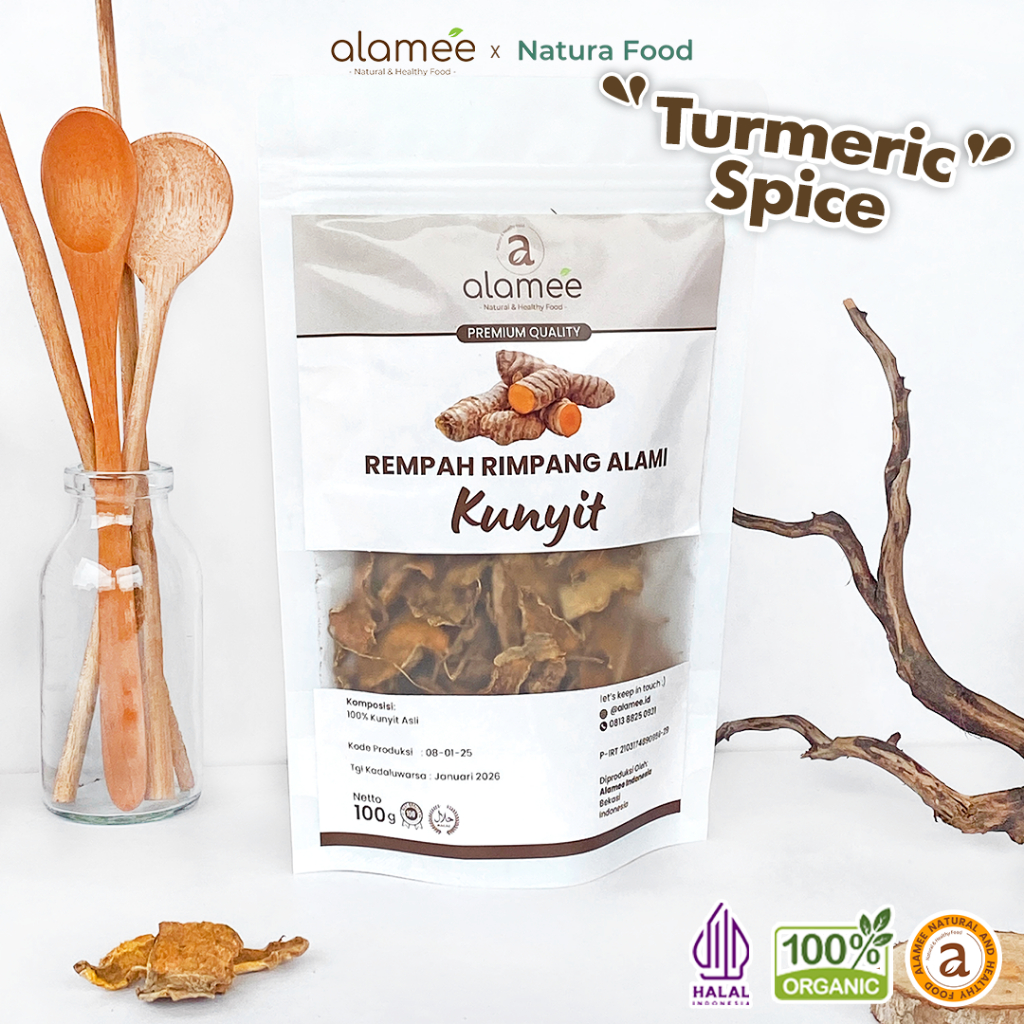 

ALAMEE Kunyit Kering Iris Rempah Dried Turmeric Rimpang Organik Alami Kunir Spice 100gr