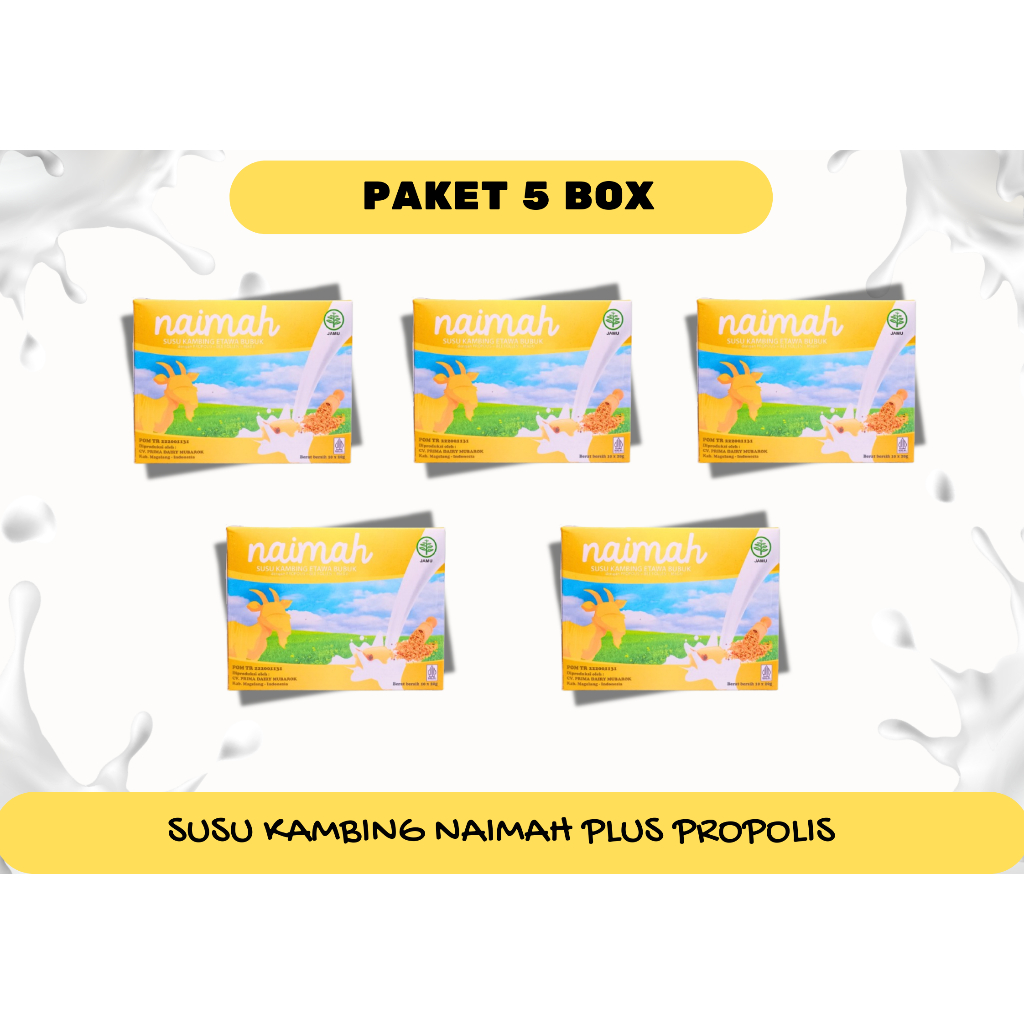 

PAKET 5 BOX Susu Kambing Naima Bee Pollen Plus Propolis