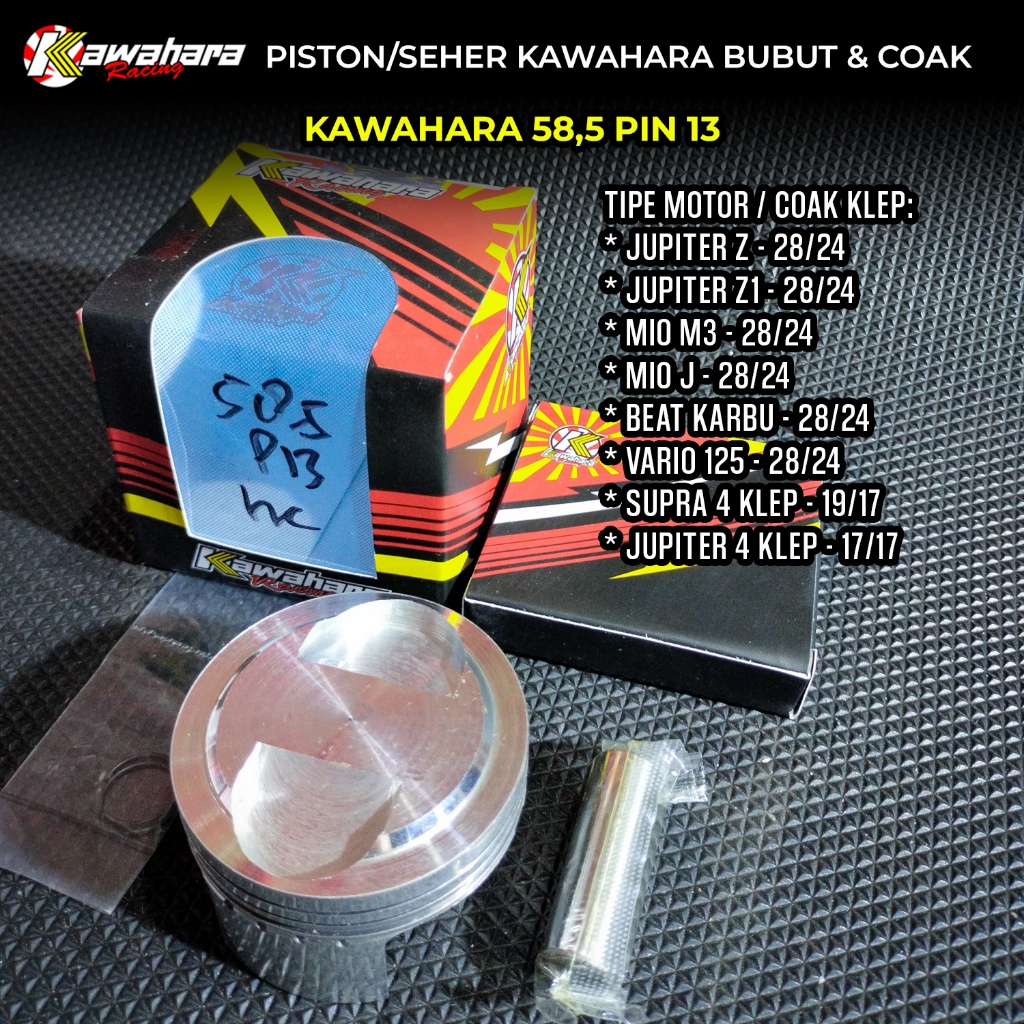 Paket Seher Kawahara 58,5 Pen Pin 13 Plus Bubut dan Coak Klep - Piston Kustom Bubut Bore up Jupiter 