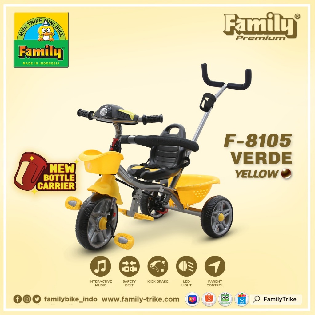 INSTANT SAMEDAY - Sepeda Anak Roda 3 FAMILY TRICYCLE F-8105 VERDE ORIGINAL