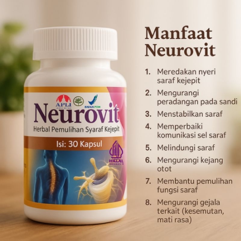 NEUROVIT – Herbal Saraf Kejepit, Kesemutan & Rematik – 30 Kapsul – Terbukti Ampuh & Aman – Banyak ya