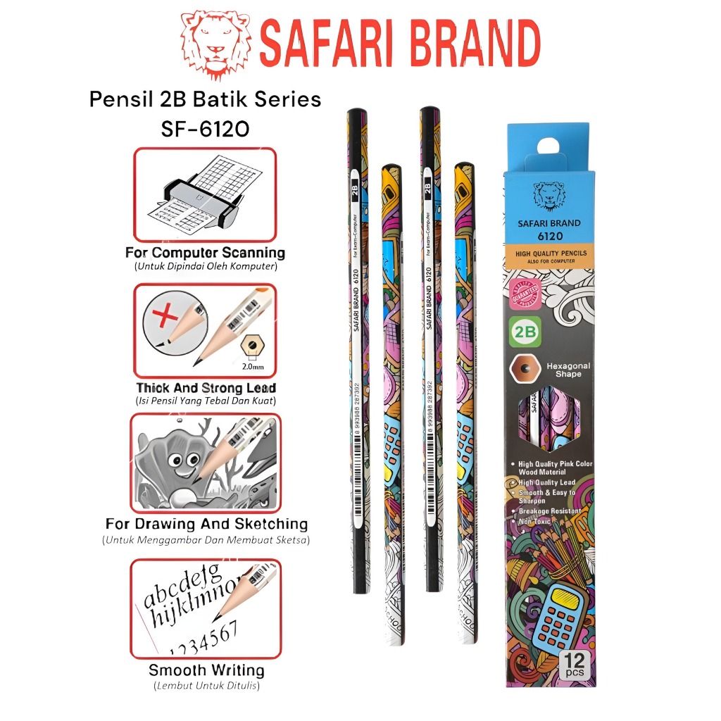 

(2B Karakter) Pensil Kayu Karakter 2B Fancy Isi 12 Pcs Motif Batik Exam Motive Batik Zoo Murah Alat Tulis Untuk Ujian Komputer UN Negara