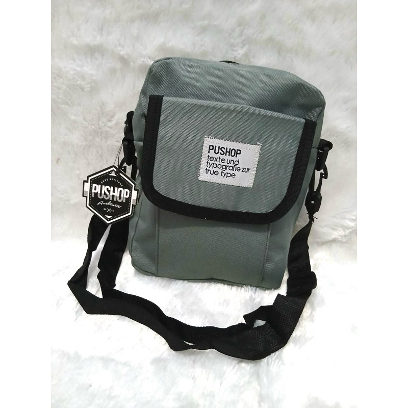 preloved tas slingbag cowok abu2 like new