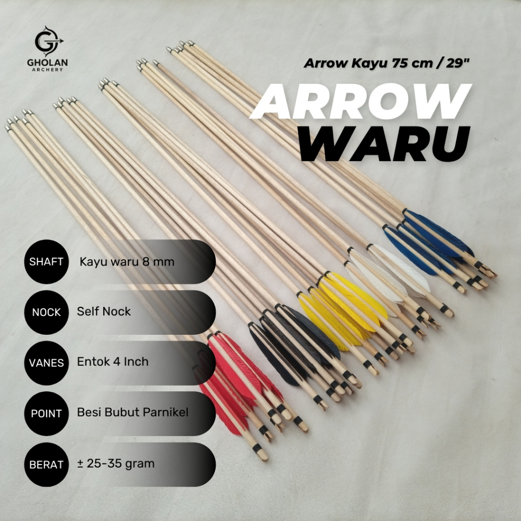 Arrow Waru Vanes Entok / Arrow Kayu Waru / Arrow Waru Isi 6 pcs / Archery / Arrow Panah