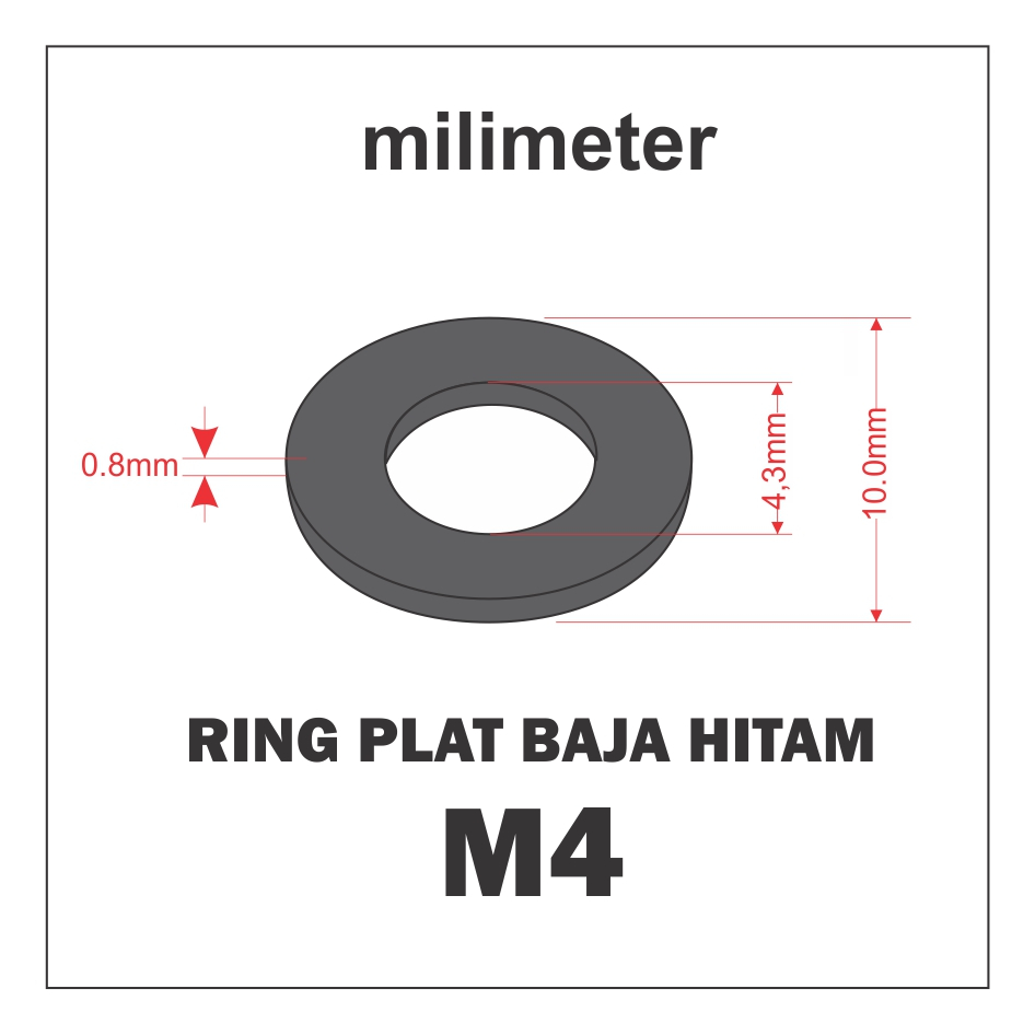 Ring Plat Baja Hitam M4 - Plate Washer - Isi Bungkus 100 pcs