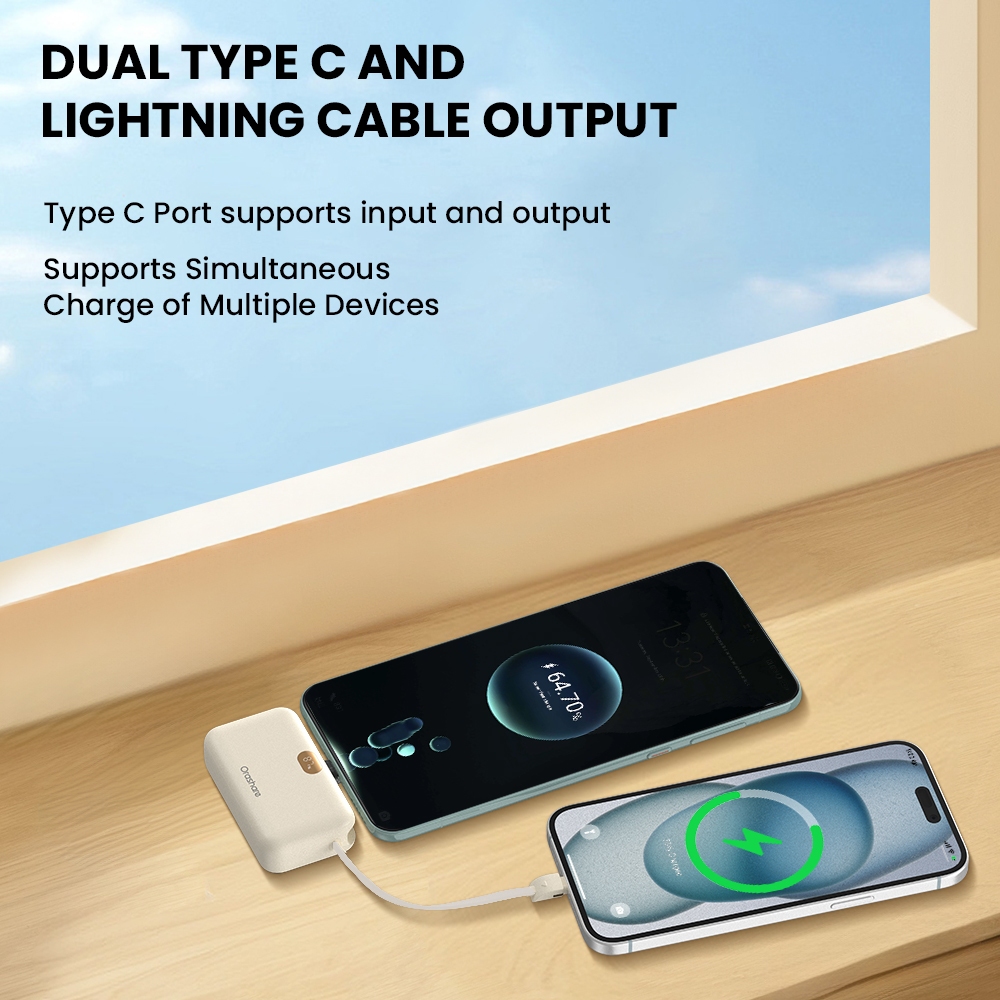 NEW Orashare PNC10 10000mAh Mini Powerbank Konektor USB-C Terintegrasi & Kabel Lightning Pengisian