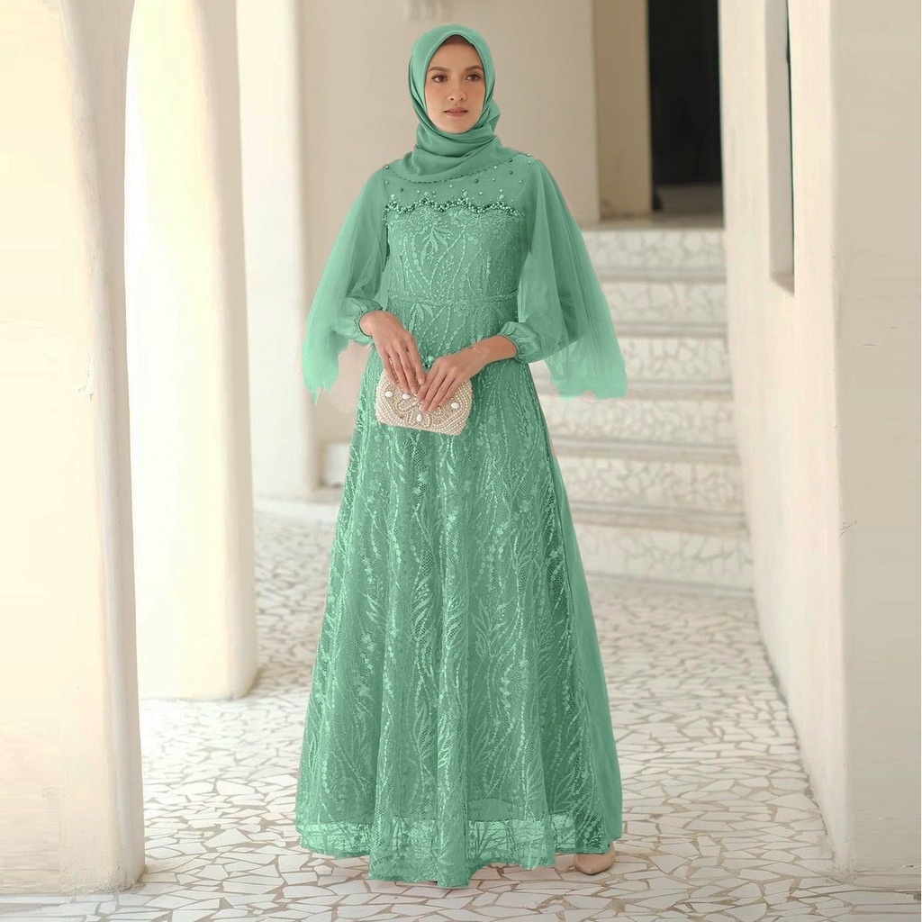 Nadine Luna Dress Brokat Satin Tile Mutiara Kondangan Lamaran Tunangan 2025