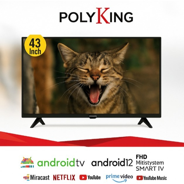 POLYKING Smart TV 43 Inch Android Full HD | Netflix YouTube HDMI WiFi LED TV