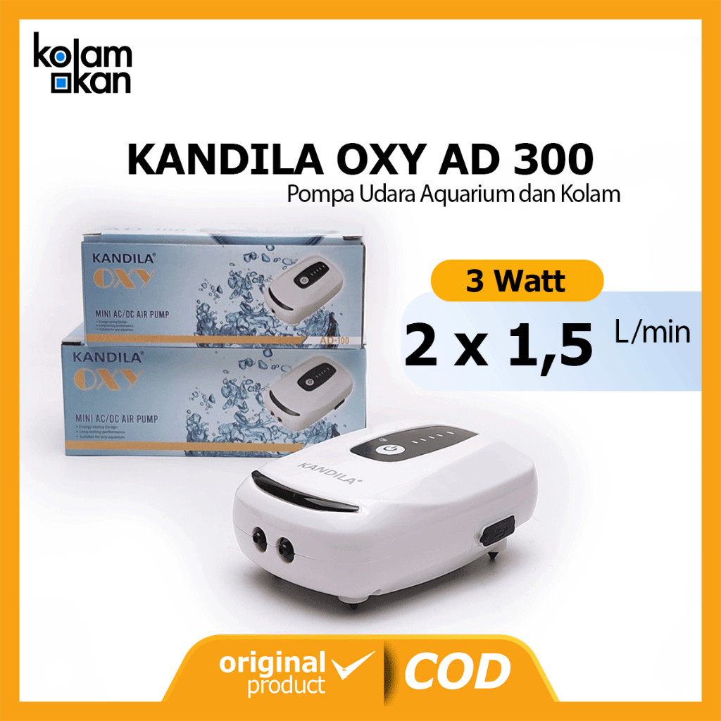Aerator ACDC 2 Lubang KANDILA OXY AD 300 Pompa Udara Aquarium Kolam Emergency