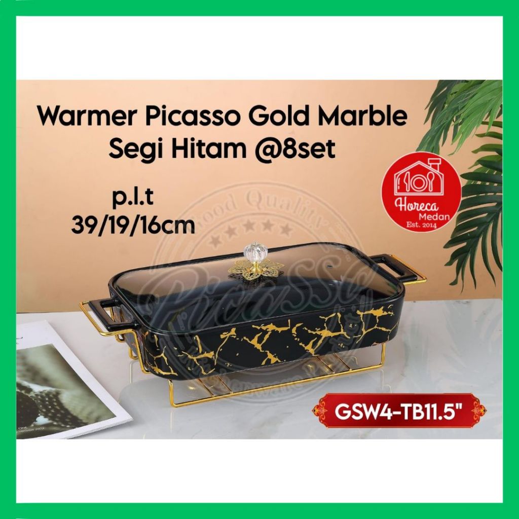 wadah saji prasmanan segi panjang marmer marble picasso / Mangkok Saji keramik dengan rak gold
