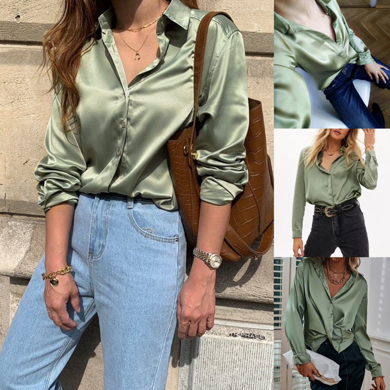 Kemeja Satin Silk Elegant -Kemeja Premium Import Wanita - Baju Atasan Kemeja Wanita - Kemeja Formal