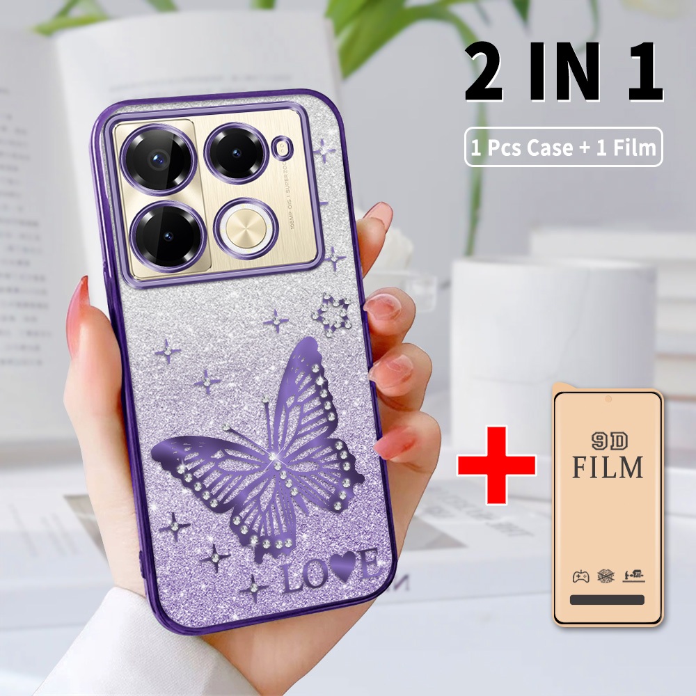 2 dalam 1 Rhinestone Casing HP untuk Infinix Note 40 Pro 40 Pro+ X6850 X6851 X6851B Anti Gores denga