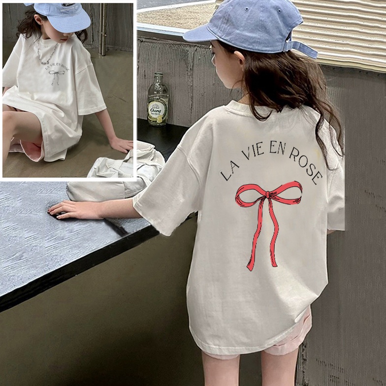 KODE M7Q 224SS Terbaru Atasan Anak Perempuan Import Oversize 1 Cotton Kaos pakaian anak Bow knot Mot