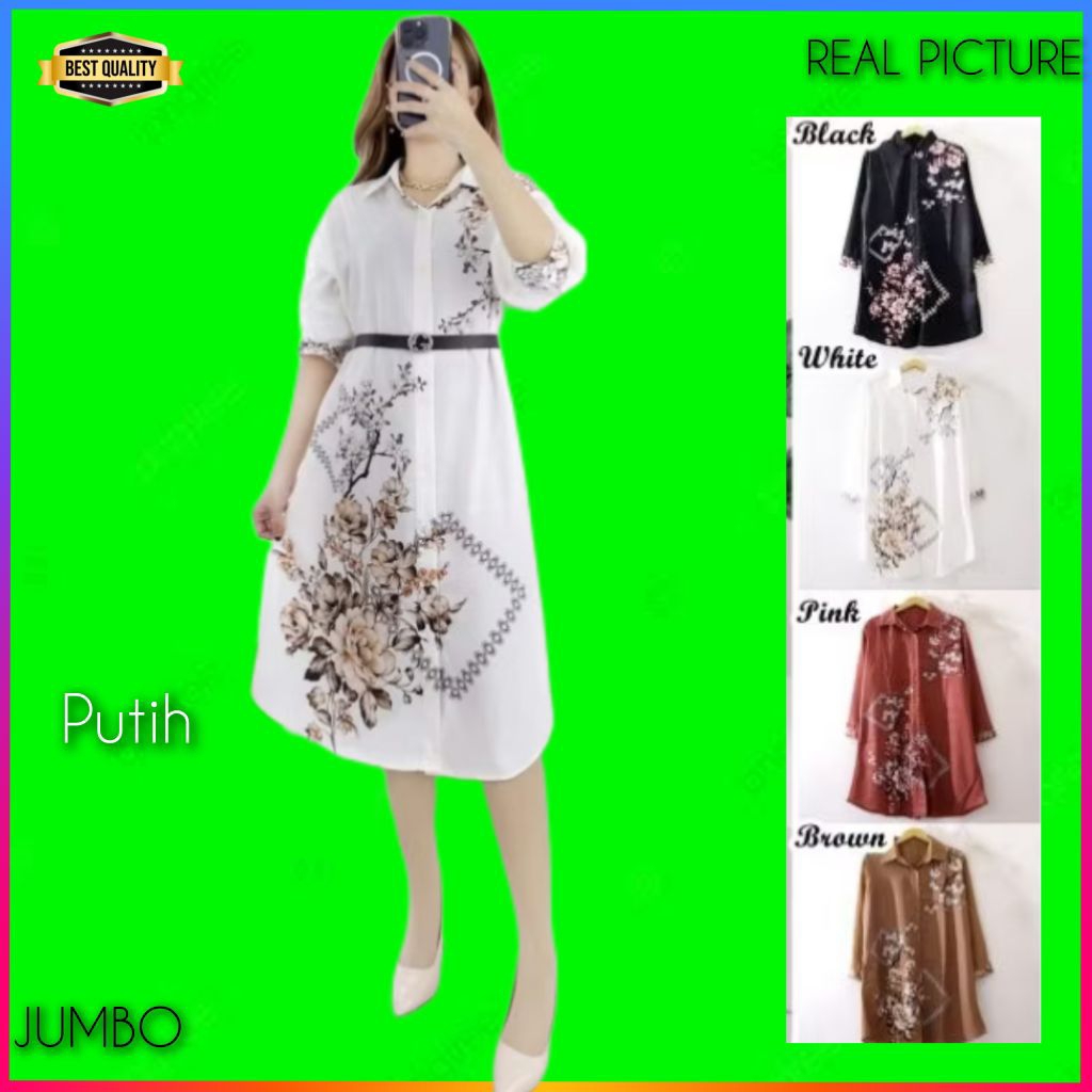 Gaun Bigsize Wanita LD 120 Gaura Midi Dress Jumbo Natal Korea Coklat