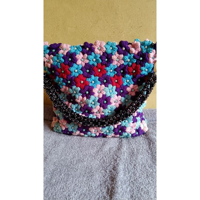 Tas rajut bunga/puff flower bag