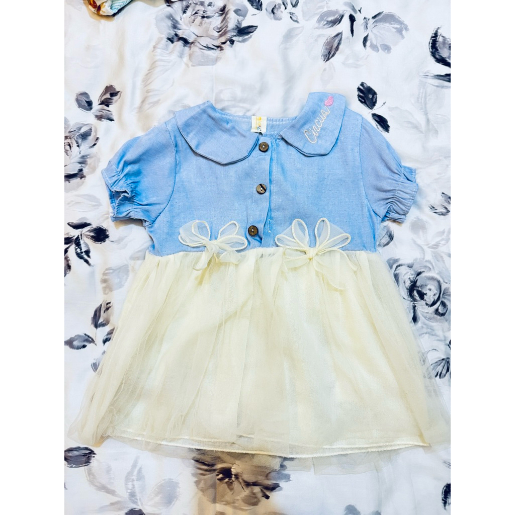 Dress Tutu Biru Putih Preloved / Gaun Pesta anak 2-3 tahun