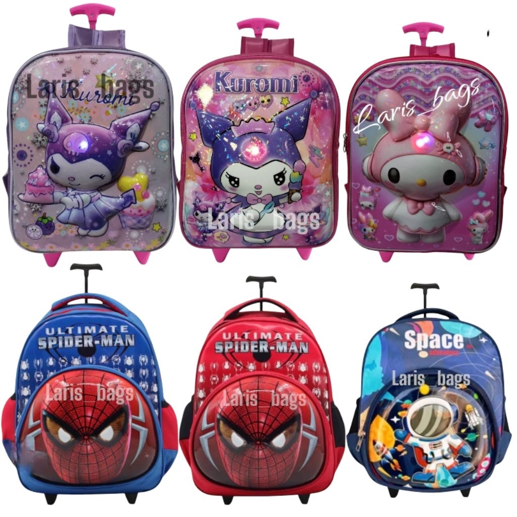 Tas sekolah anak perempuan/Tas troli BTS LED SD/Tas dorong anak/Tas bahu anak/Tas anak troli/tas ana