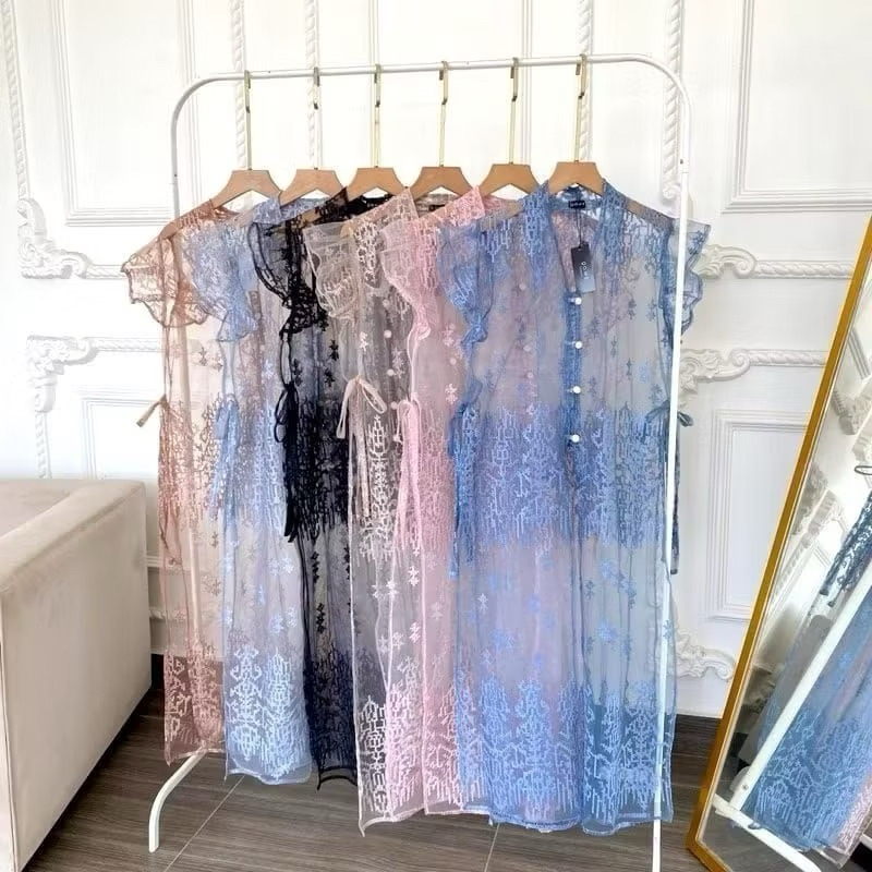 Outer Olla Brukat Long Vest / Outer Brokat Motif Cantik / Outer Mewah Dress Trend Kekinian Wanita