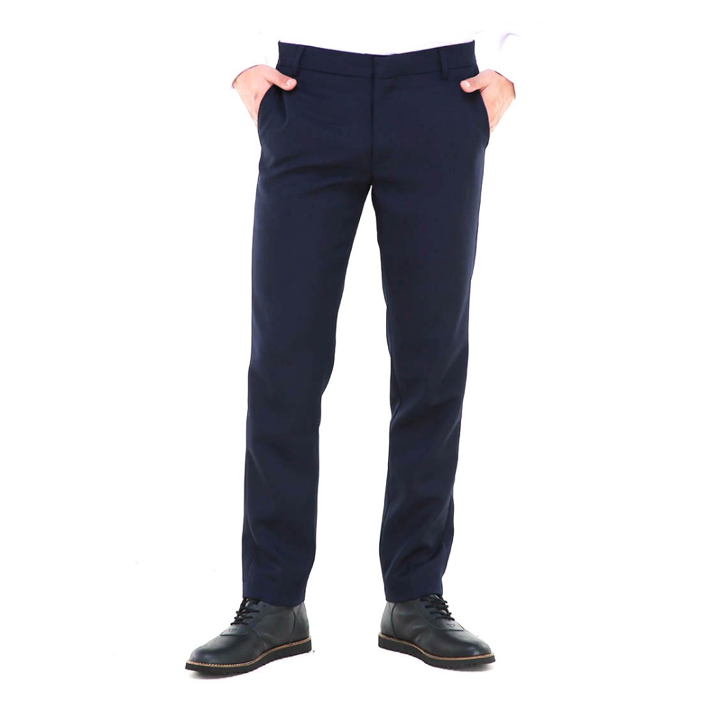Hamlin Locko Celana Panjang Pria Polos Slim Fit Formal Long Plain Pants Material Wool - Dark Blue