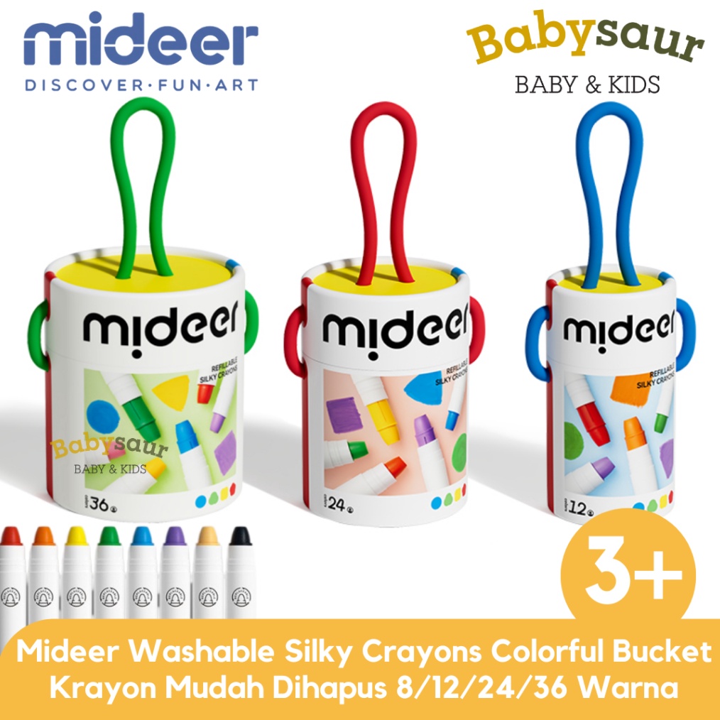 

KODE A63I Mideer Washable Silky Crayon 8 12 24 36 Warna Colorful Bucket Krayon Mewarnai Alat Warna Set Anak Wipe and Clean