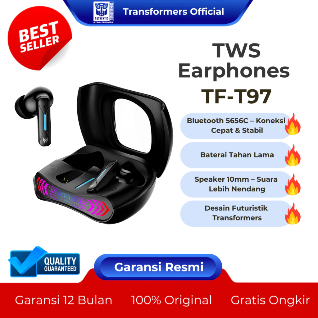 EARPHONE TRANSFORMERS TF-T97 TWS EARBUDS BLUETOOTH 6.0 - HEADSET GAMING - HEADSET WIRELESS - HEADSET
