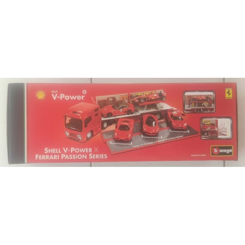Diecast Burago Ferrari Shell series Truck lengkap dengan Mobil sport nya