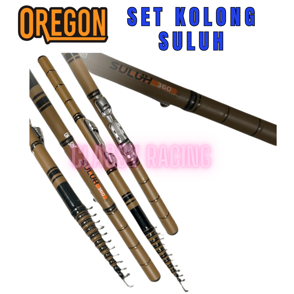 Joran Tegek oregon suluh sudah kolong / kolongan dan reel set Pancing Tegek ruas pendek