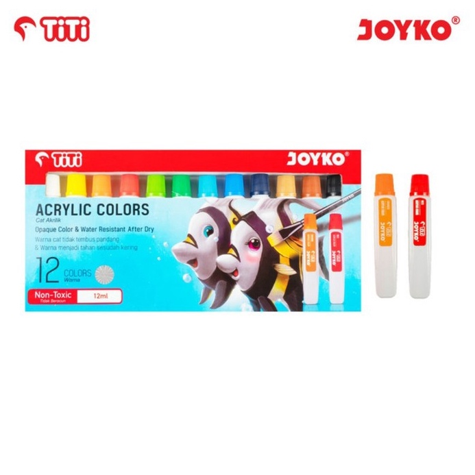 

KODE D19K JOYKO TITI 12 ACRYLIC COLORS CAT AKRILIK 12 WARNA JOYKO PRAKARYA LUKIS ACC12ML12