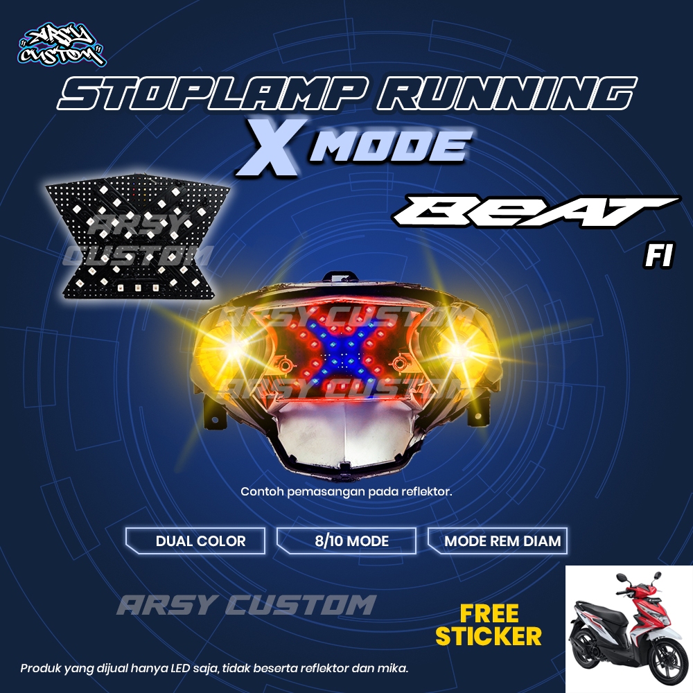 Lampu Rem LED  X Mode Beat FI  LED 8 10 Mode Running Lampu Belakang / Stoplamp Running Beat FI