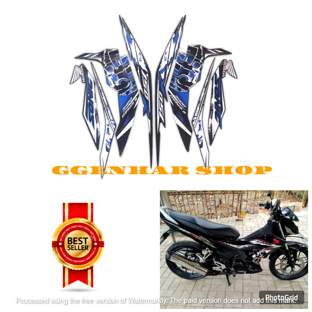 stiker striping motor sonic 150r 2015 hitam biru standar