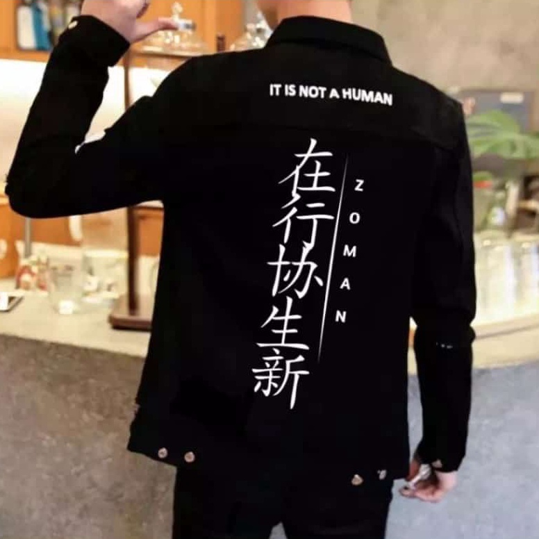 KODE C59J DISKON JAKET JEANS DENIM PRIA HITAM ORIGINAL X ZOMAN JAPAN JAKET LEPIS CWO SABLON KEREN