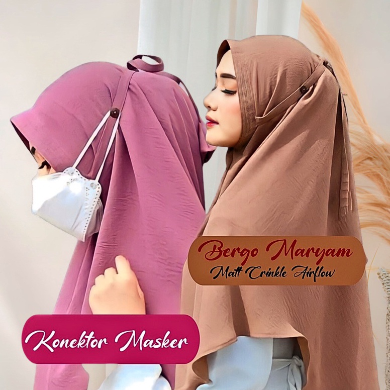 Maryam  Hijab Bergo Crinkle Airflow L XL Tali Konektor Masker Jilbab Instan Langsungan Terbaru Kekin