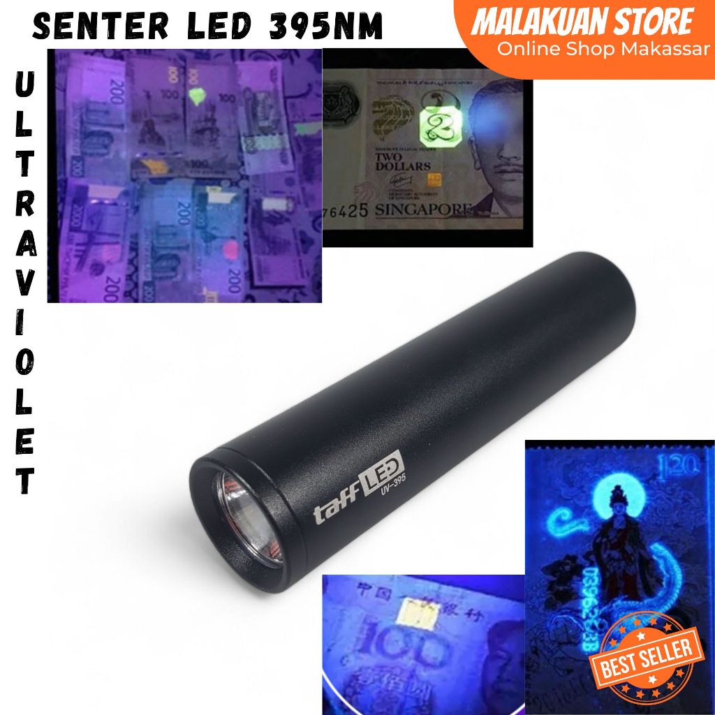 Senter LED Mini Ultraviolet UV Light USB Rechargeable 395nm TaffLED / Pendeteksi Uang Palsu