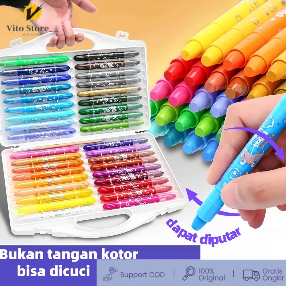

KODE D76R Grasp Crayon Set 48 Warna Mata Sedang Silky Crayon Water Soluble Crayons Krayon Licin Grasp