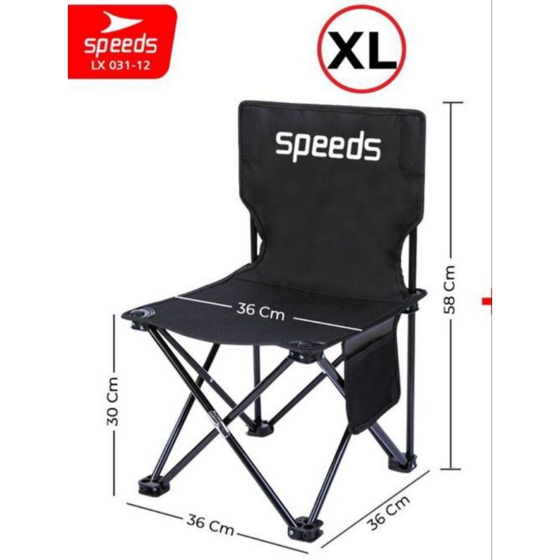 Speeds Kursi Lipat Portable Outdoor Camping Mancing Hitam XL