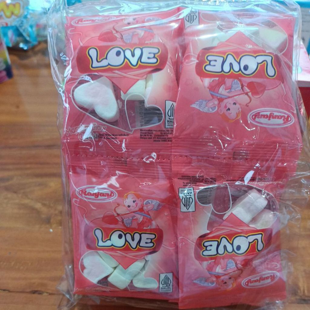 

Pemen jelly marshmallow bentuk love rasa buah 1 pack isi 20 pcs