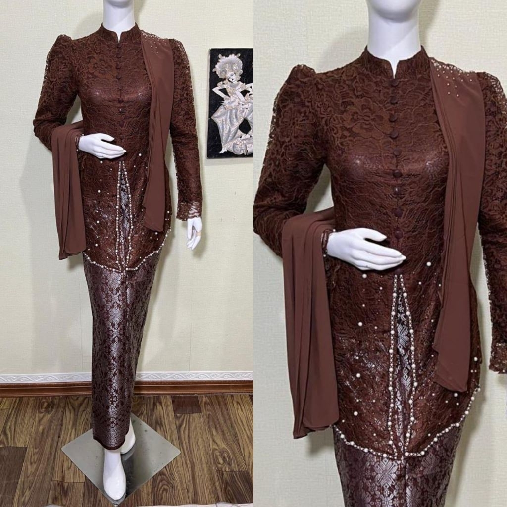Set kebaya Pesta Selendang / Kebaya Brokat Kancing Depan Mewah
