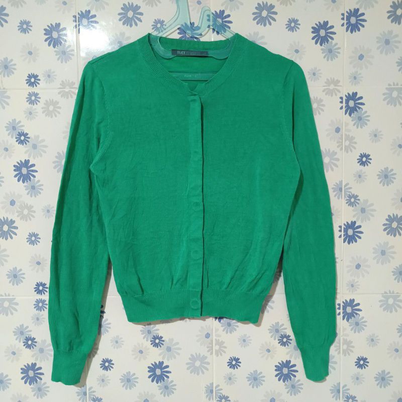 Black By Moussy Cardigan Basic O-Neck Green Hijau Sweater Atasan Wanita Outer Not Uniqlo GU ZARA