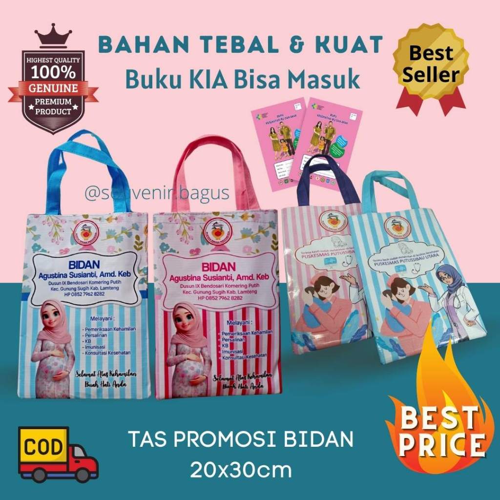 Tas Bidan Custom KIA Souvenir Partus Bidan Murah Tebal Pakai Nama