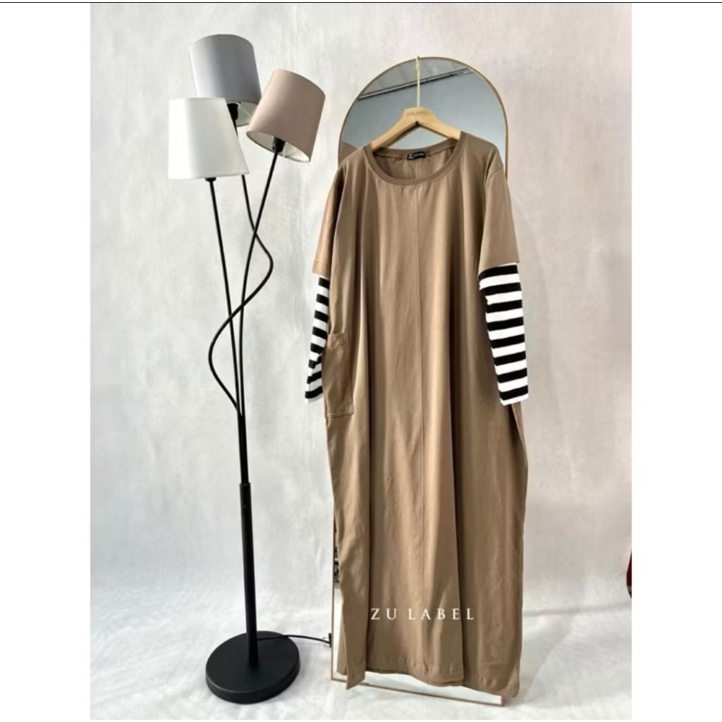 Gisela Dress Gamis Kaos Polos Stripe By Zulabel