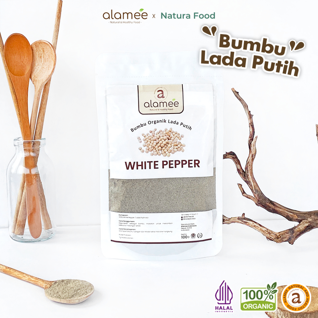 

ALAMEE Whitepepper Bubuk Lada Putih White Pepper Powder Merica Bumbu Dapur Instan 100gram Organik
