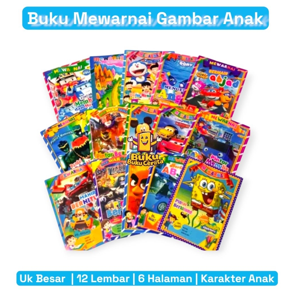 Buku Mewarnai Gambar Anak Karakter Ukuran Besar
