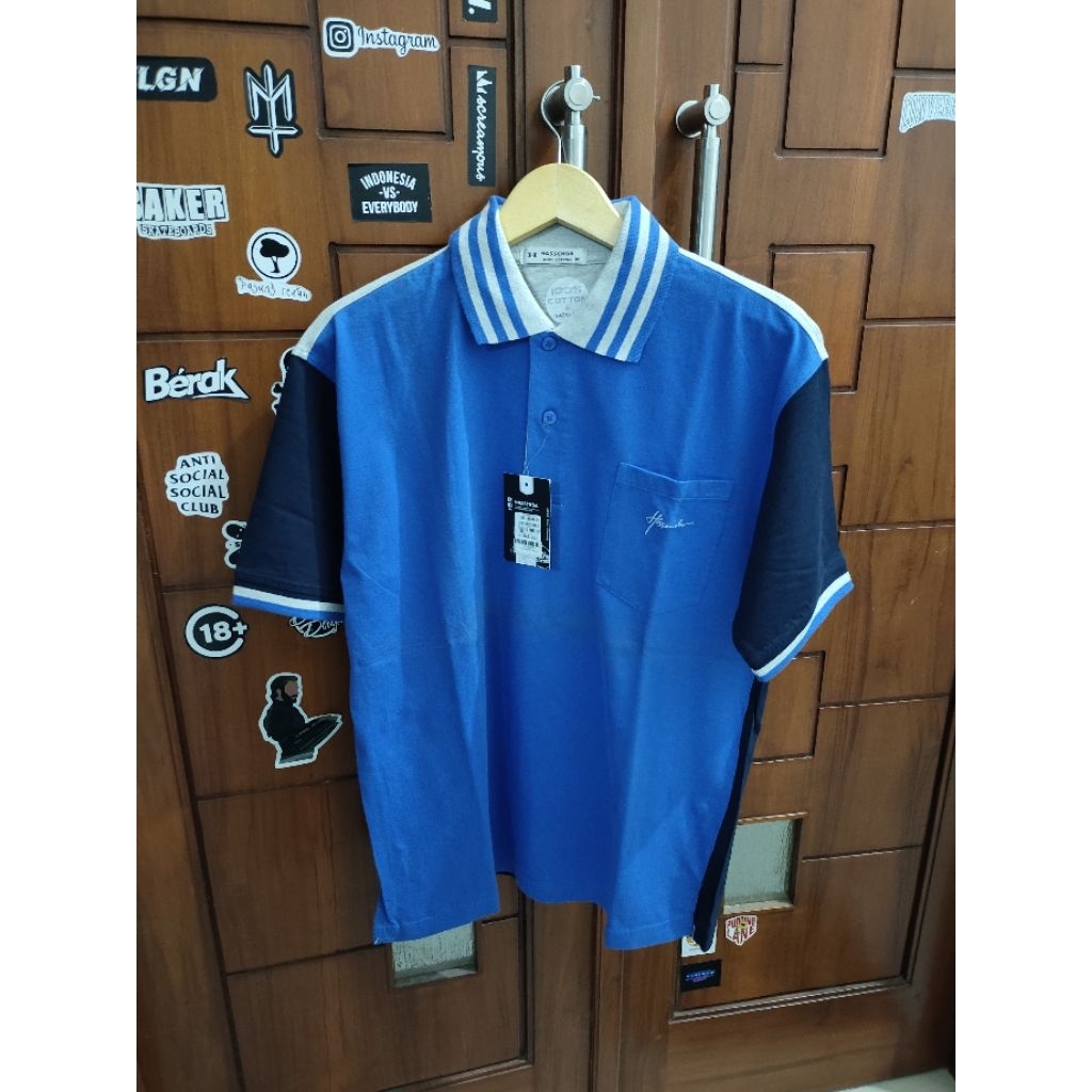 Kaos Pria Polo/Kerah Hassenda Biru UK M , 100%Original&Murah
