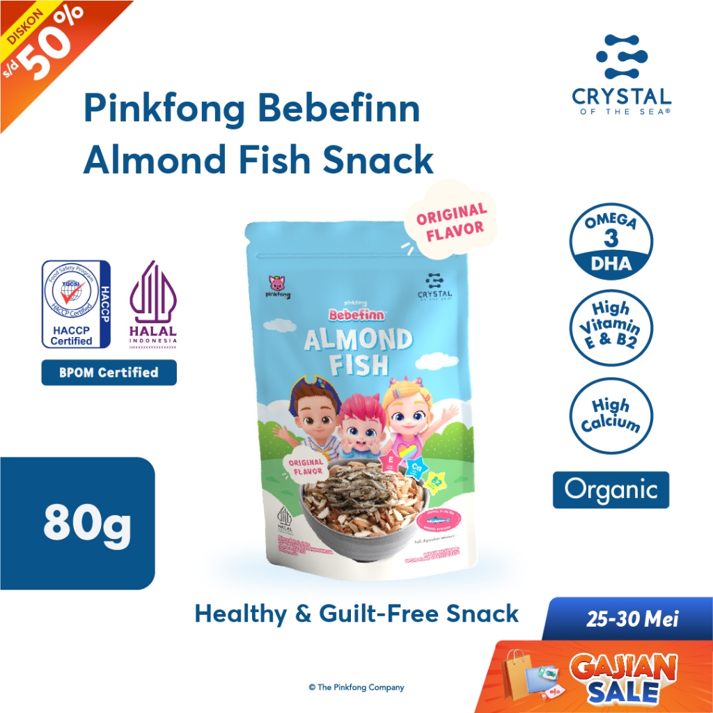 

Crystal of the Sea | Pinkfong Bebefinn Almond Fish Snack Original (80GR) / Ikan Teri Jengki Kacang Almond Premium - Cemilan MPASI NON MSG