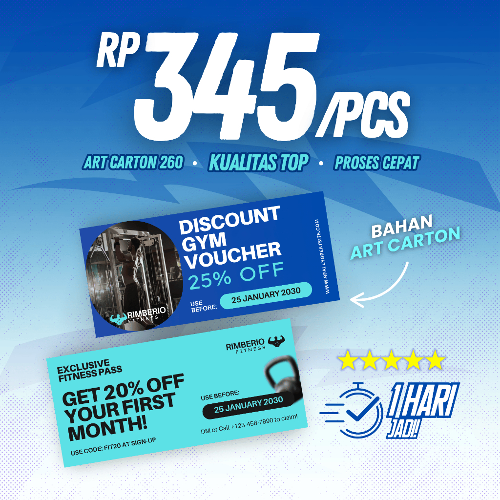 

Cetak Voucher Bahan Tebal Art Carton 260 Premium, Cetak Tiket Kupon Custom Tebal, Print Voucher Custom