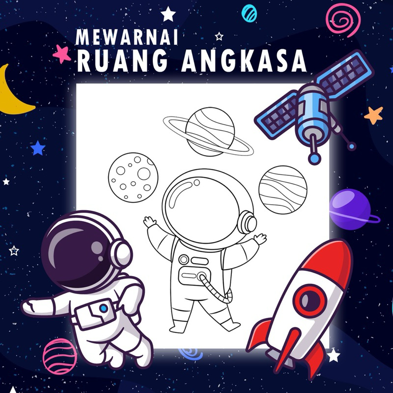 

25 Lembar A5 | Kertas Mewarnai tema Ruang Angkasa | 25 Kertas Mewarnai Berbeda