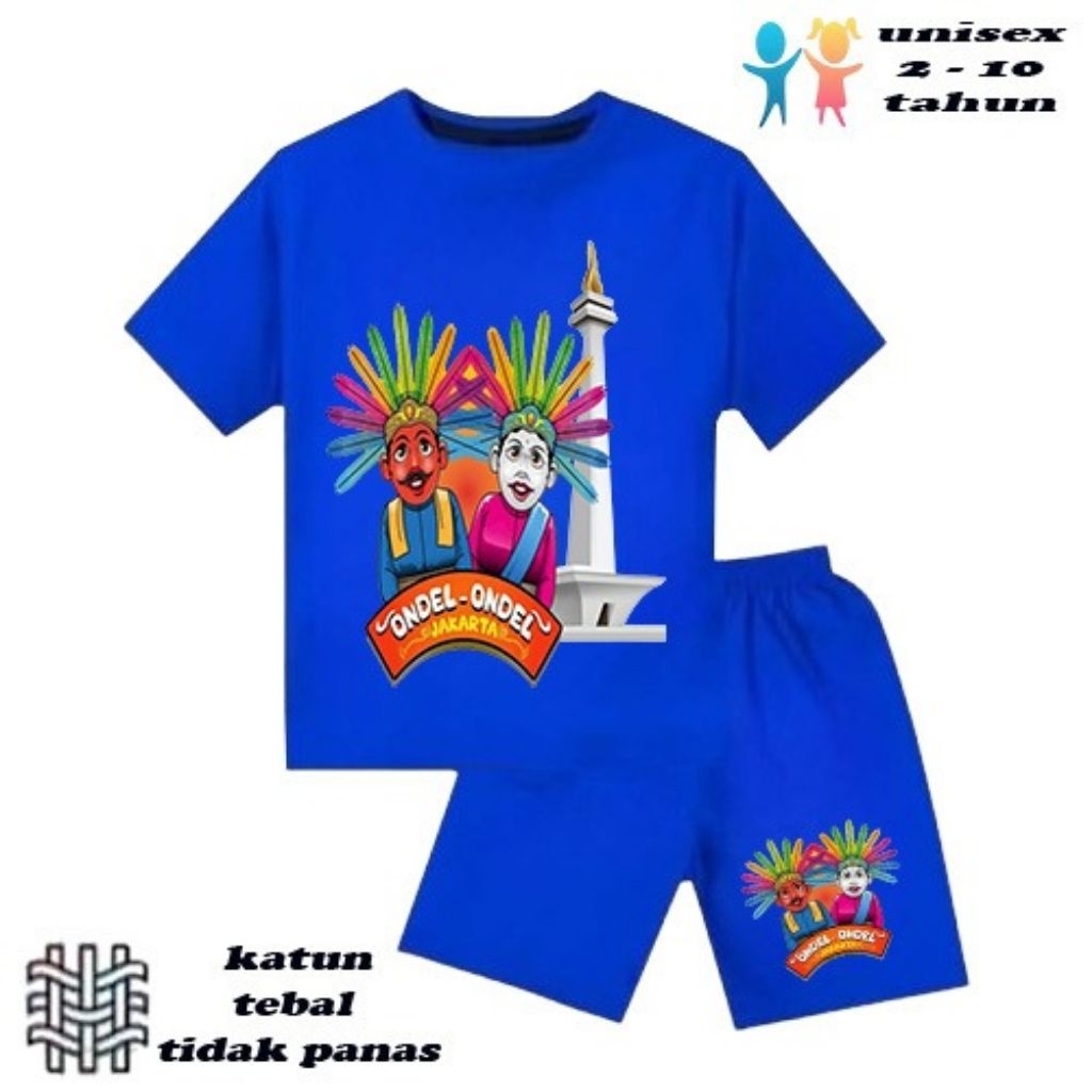setelan baju anak laki-laki perempuan baju kaos anak laki-laki perempuan motif ondel ondel jakarta m