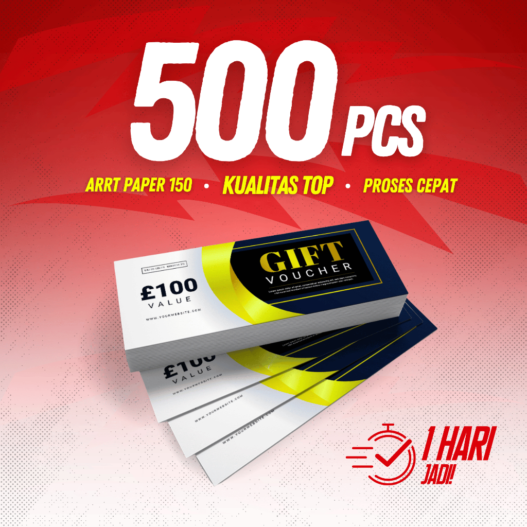 Cetak Voucher 500 PCS, Cetak Kupon Tiket Paket 500 pcs, Custom Print Voucher Art Paper 150 gsm